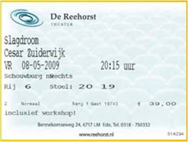 Cesar Zuiderwijk show ticket#6-20 19 Ede - De Reehorst